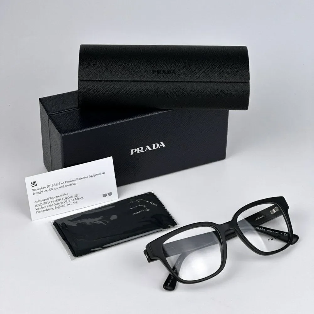 NEW Prada PRA09V 12P1O1 Matte Black Square Unisex Eyeglasses VPR A09